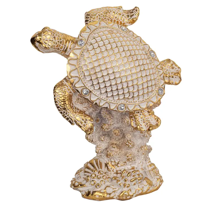 CAPRILO REGALOS & DECORACIÓN Figura Decorativa de Resina "Tortuga Dorada con Pedrería". Adornos y Esculturas. Regalos Originales. Animales. Decoración Hogar. 19 x 9 x 23 cm - 1