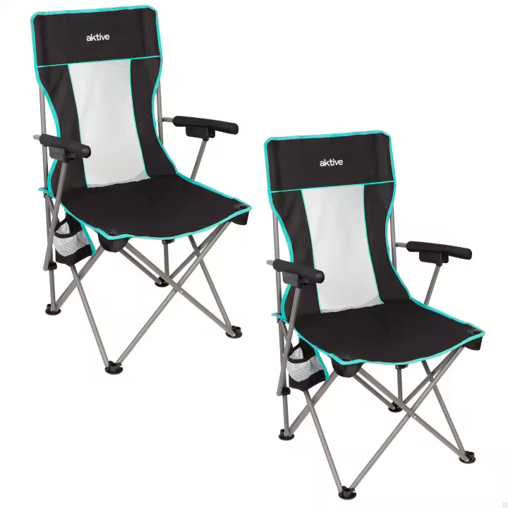 Aktive - Pack 2 sillas de camping deluxe, respaldo de rejilla transpirable, estructura de acero, posavasos lateral, ligeras y resistentes, con bolsa de transporte - 1