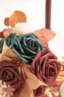 25pcs Flores Artificiales Verdes Turquesas Y Terracota Ombre Con Ramas Rosas PE Para DIY Arreglo De Boda Decoración Del Hogar - details 1