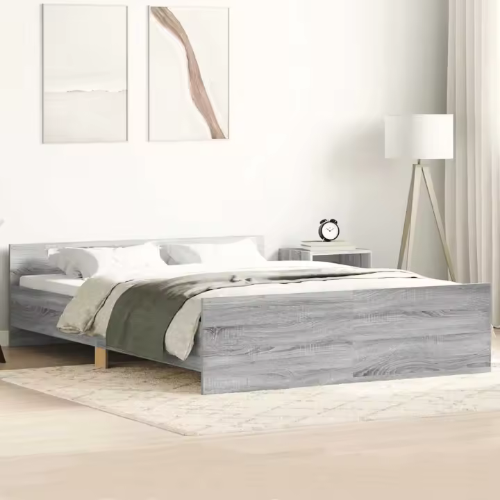 Estructura de cama con cabecero piecero gris Sonoma 140x200 cm - 1