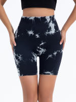 Shorts De Gimnasio Para Mujer Con Diseño De Tie Dye Y Cintura Elástica Ancha Sin Costuras De Alta Cintura Leggings De Deporte - details 2