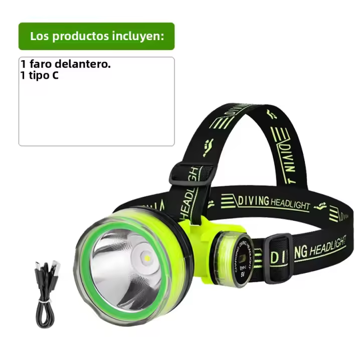 Lámpara De Cara Profesional Para Escuba 2024 Con Luz LED De Alta Potencia 500M IPX8 Submarina Para Pesca Y Rescate Recargable Tipo-C - 1