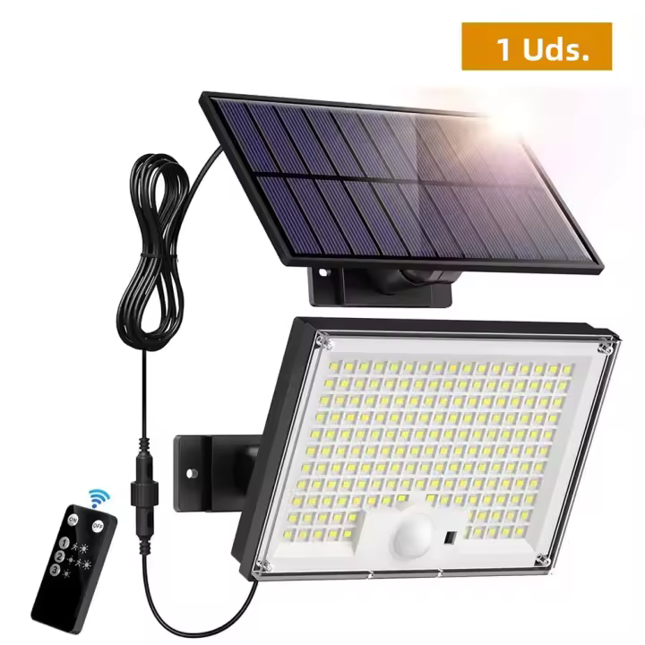 Lámpara Solar Exterior 172LED Con Sensor De Movimiento Y Control Remoto 3 Modos Para Patio Garage Jardín Protección IP65 ABS - 1
