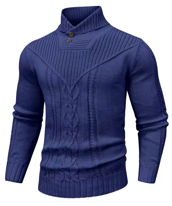 Suéter De Punto Para Hombre Invierno Cuello En V Casual Con Botones Color Sólido Ternura De Lana Suave Estilo Clásico Pullover De Ochenta Y Seis Piezas - 1