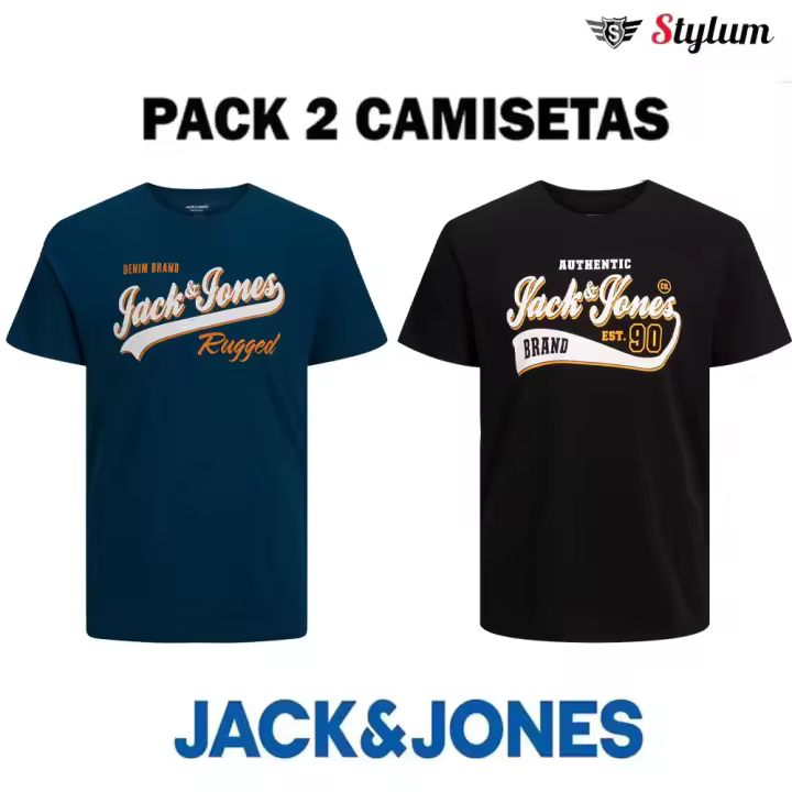 Jack & Jones Hombre Pack 2 Camisetas De Manga Corta Serie JJELOGO Estampado Moda Casual Informal Muy Suave Primavera Verano - 1