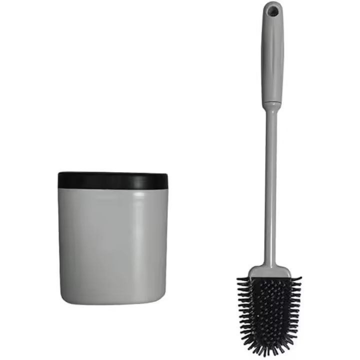 Escobilla y soporte para inodoro - Escobilla para inodoro de silicona, escobilla para inodoro de silicona con soporte de secado rápido, escobilla para inodoro de pared, para baño e inodoro gris - 1