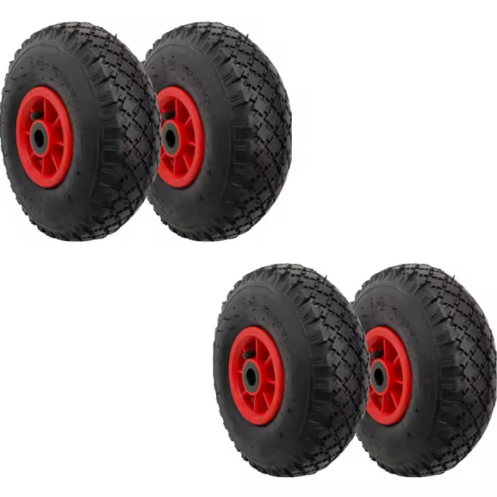 Keroppa, Rueda Neumática Carretilla, Pack de 4, Rueda para Carros, 26 cm Diámetro, Eje ABS, Con Válvula para Inflado, Grosor 9 cm, Resistente, Duradera, Negro - 1
