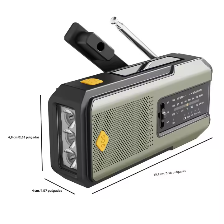 Radio De Mano Con Energía Solar Emergencia AM/FM/NOAA Linterna LED De Lectura SOS Alarme 2000mAh Recargable Portátil - 1