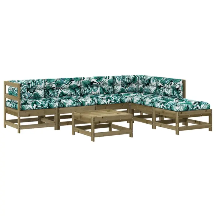 vidaXL Juego de muebles jardín 7 pzas y cojines madera pino impregnada - 1