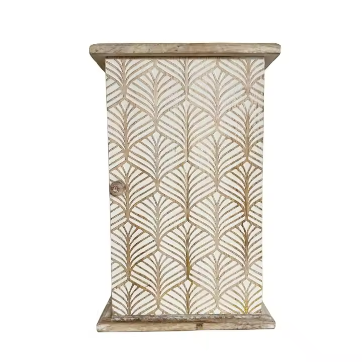 Dcasa Caja Guardallaves de Pared de Madera Mango Tallado Natural con 6 Colgadores - 1