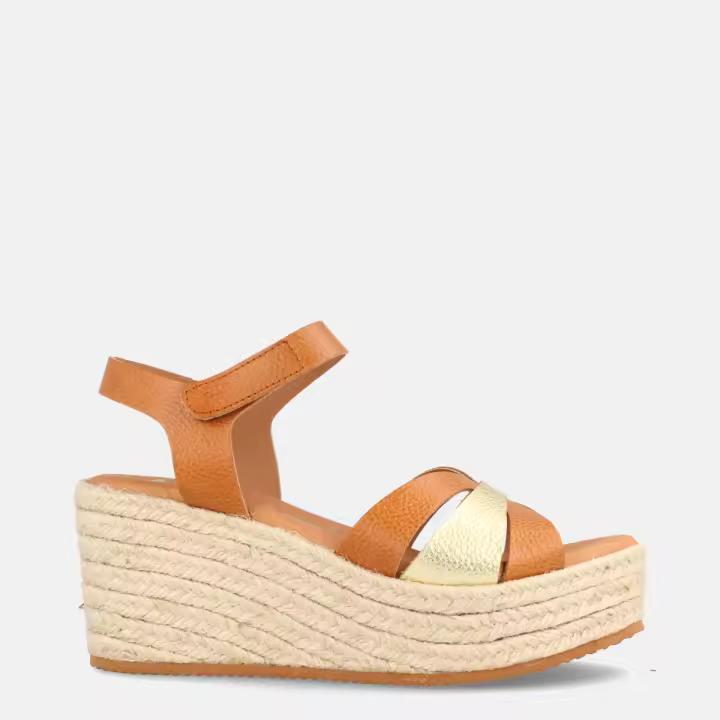 MARILA SHOES SANDALIA PARA MUJER DE PIEL CON CUÑA MEDIA NASSAU MIEL - PLATINO - 1