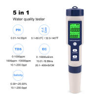 Medidor de pH electrónico 5 en 1 con TDS EC Salinidad Temperatura pH Probador multiparámetro Impermeable IP67 Medidor de pH de Agua de Alta precisión Compensación automática de temperatura Luz Nocturna - details 0