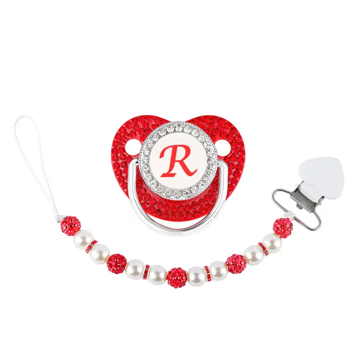 Conjunto De Clip De Perlas De Lujo Para Chupete Rojo Para Recién Nacidos Soporte Para Bebés Con Cadena Y Letras Regalo Para Baño De Oveja De Silicona Para Bebés Recién Nacidos Y Bebés Recién Nacidos - 1