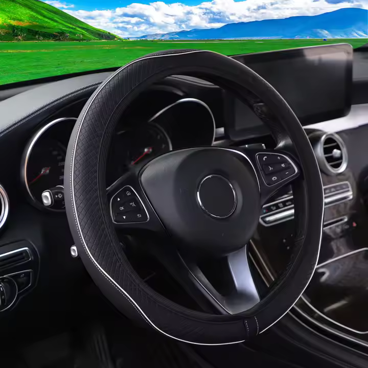 Cubierta De Volante De Cuero Sintético Para Coche Con Estampado De Rayas Coloridas Sin Anillo Interior Adecuada Para 14.5-15 Pulgadas Accesorios Automotrices - 1