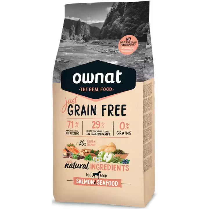 Ownat Just Grain Free Salmon y Marisco, alto en carnes, sin cereales, mejor calidad precio - 1
