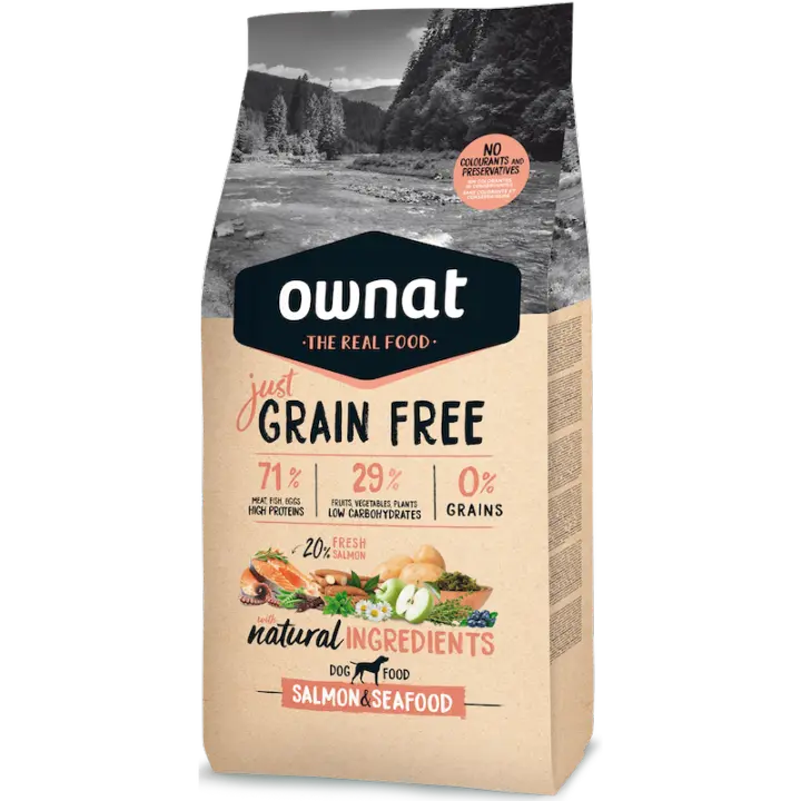 Ownat Just Grain Free Salmon y Marisco, alto en carnes, sin cereales, mejor calidad precio - 1