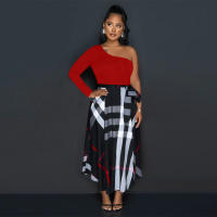 Vestido Elegante Para Mujer Con Un Hombro Largo Manga Completa Estampado Cintura Alta Abertura Vestido Para Cumpleaños Y Fiestas Nocturnas - details 16
