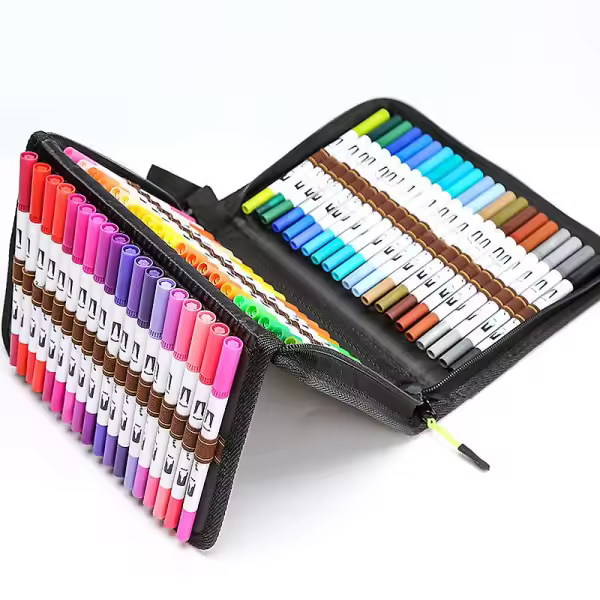 Juego de 100 rotuladores de pincel de colores, juego de rotuladores de punta de fibra doble a base de agua, rotuladores para caligrafía, dibujo, manga, libro para colorear, etc. - 1