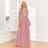 Vestido De Noche Elegante Para Mujer Con Doble V-Neck Y Volante A-Line Con Lentejuelas Vestido De Cocodrilo Para Fiesta Y Eventos Formales - details 11