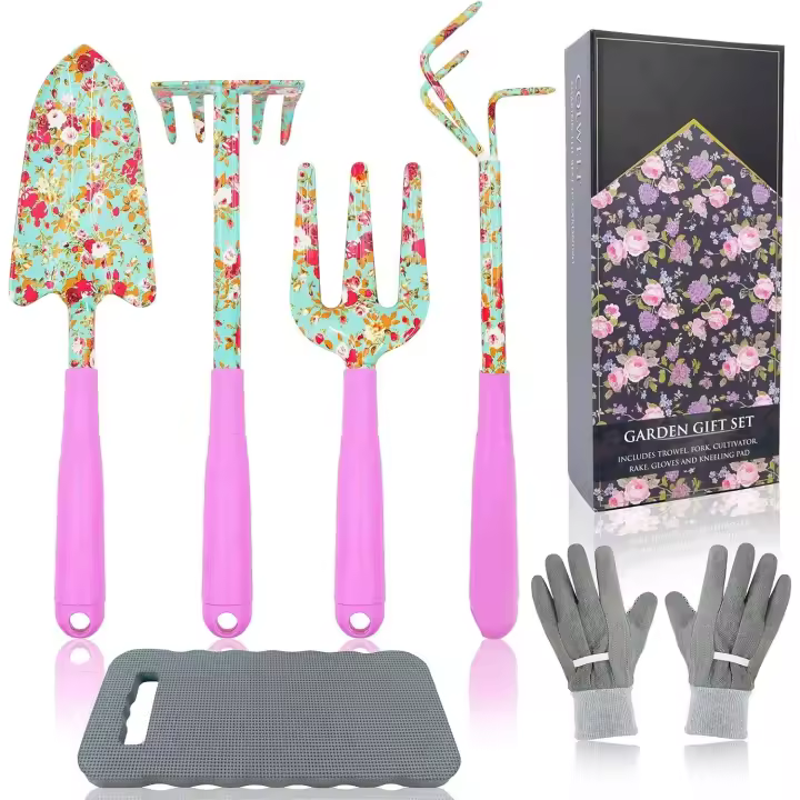 Juego de herramientas de jardinería floral (6 piezas), kit de jardinería con un bonito estampado, herramientas de regalo para mujeres con paleta de trasplante. - 1
