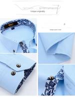 Camisa De Cuello Alto Azul Y Blanco Para Hombres Calidad Superior Algodón Manga Larga Moda Negocios Ajustada Nueva 2024 - details 2