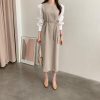 Vestido Wrap Vintage REALEFT Para Mujer Con Cinturón Manga Larga Cuello Redondo Adecuado Para Oficina Estilo Elegante Talla Regular Longitud De Pierna - details 6