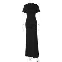 Vestido Maxi Bodycon Dulzura Con Cuello En 'O' Manga Corta Y Abertura En El Lado Elegante Y Ajustado Para Mujer Streetwear Otoño Invierno - details 6