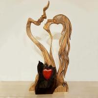 Amor Eterno Pareja Estatua De Madera Adorno Amante Besar Artesanía - details 0