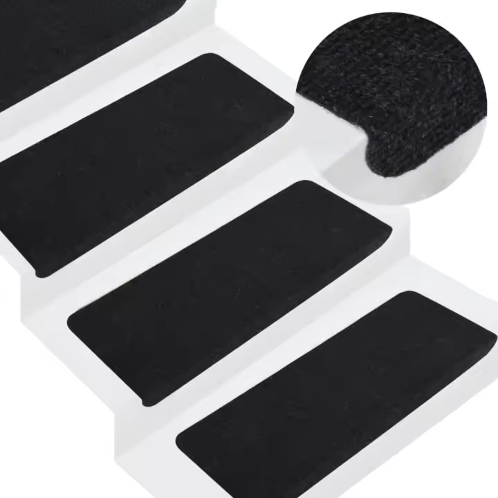 vidaXL Alfombrilla autoadhesiva de escalera 15 uds negro 65x24,5x3,5cm - 1