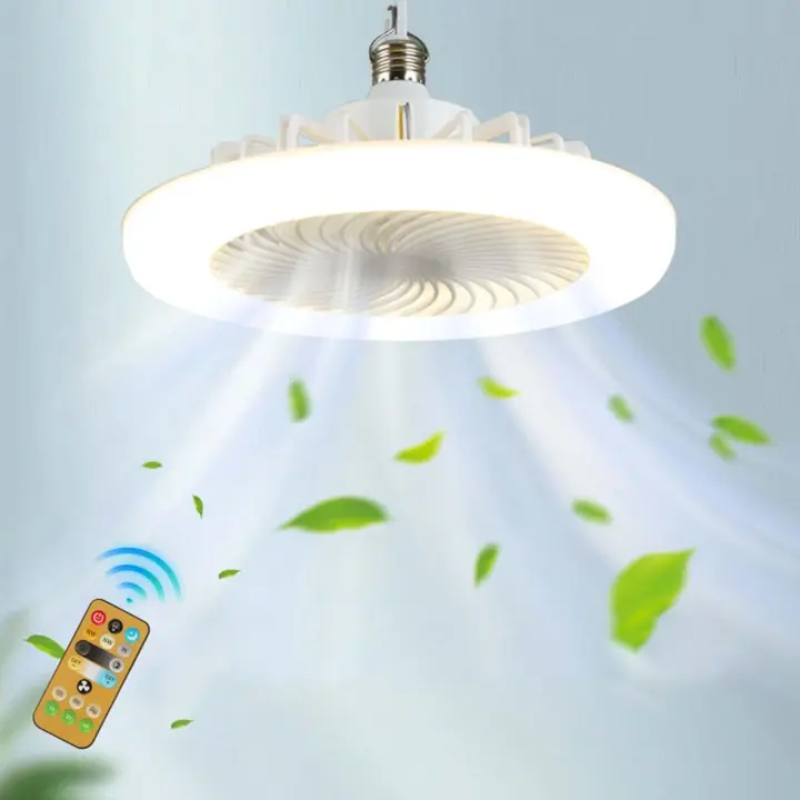 50WVentilador de techo de 10,3 pulgadas con luz, ventilador 2 en 1, con mando a distancia, tres velocidades, atenuación de tres colores, sincronización de 6 velocidades, apto para dormitorios y salones - 1