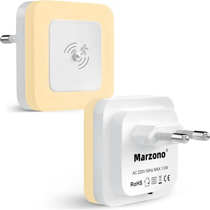 Luz Led Con Sensor De Movimiento pack de  2 Unidades Blanco Luces Pasillo Luz Led Nocturna Infantil Quitamiedos Enchufe Para Pasillos, Habitaciones,  Luces Led Con Sensor De Movimiento y autoapagado A+ Marca Registrada Marzono (Blanco) Garantia de calidad - 1