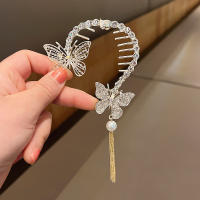 Pinza Para El Pelo De Mujer Con Perlas Y Colgante De Mariposa Imitación De Cristal Rhinestone Accesorio De Cabello Para Coletas Altas Decorativo Para Uso Casual - details 0