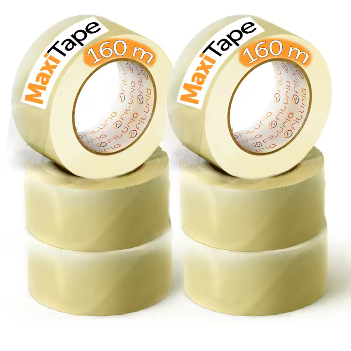 OFITURIA Cinta Adhesiva de Embalar Transparente para Embalaje de Cajas de Cartón de Envíos y Mudanzas. Precinto para Empaquetados Seguros y Resistentes (48mmx160m, Transparente, 6 Rollos) - 1