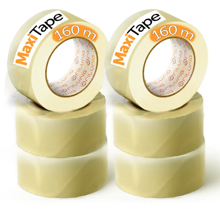 OFITURIA Cinta Adhesiva de Embalar Transparente para Embalaje de Cajas de Cartón de Envíos y Mudanzas. Precinto para Empaquetados Seguros y Resistentes (36mmx160m, Transparente, 6 Rollos) - 1