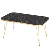 CASA basics Mesa de Centro Rectangular 90x50 cm en Mármol Blanco o Negro con Patas Doradas – Diseño Retro y Elegante - details 4