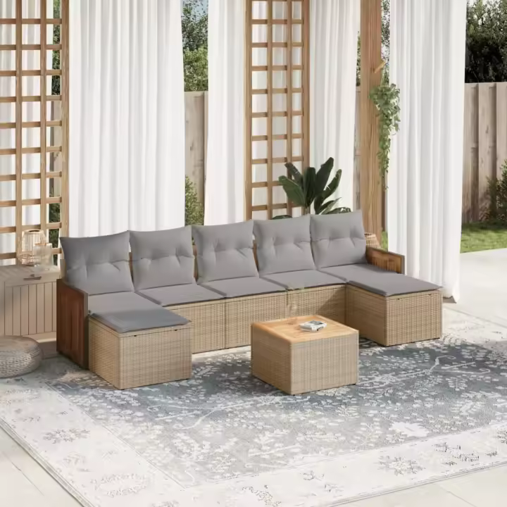 vidaXL Juego de sofás de jardín con cojines beige 8 pzas ratán PE - 1