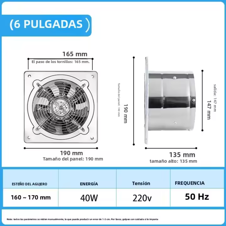 Ventilador De Extractor De Acero Inoxidable Para Baño Y Cocina 6'' 7'' 8'' Con Tubo De Ventilación Adecuado Para Toilette Y Ventana - 1