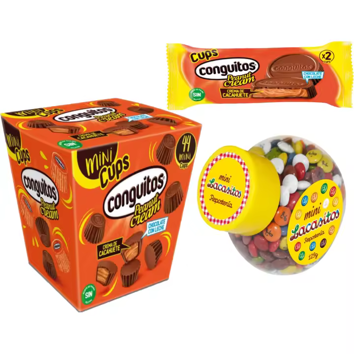 Pack Conguitos cups leche 34g,Conguitos mini cups leche est 200g,Lacasitos mini color bote 129g, - 1