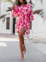Vestido Estampado De Verano Para Mujer Con Manga Corta Estilo Casual Elegante Con V-Neck Y Mangas Onduladas A-Line Longitud De Rodilla Para Comunicación Y Vacaciones - details 3