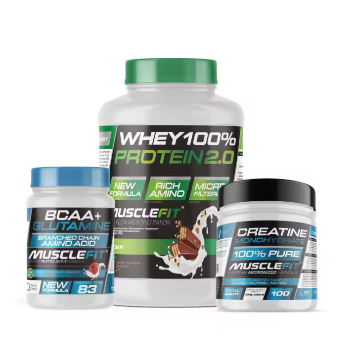 Musclefit PACK Súper Ahorro Proteína Whey 2kg + Creatina Monohidrato 300g + Glutamina + BCAA 500g - 1