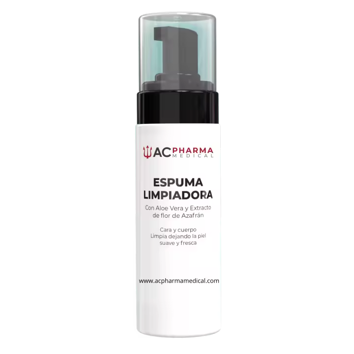 Espuma Limpiadora Facial con Aloe Vera y Extracto de Flor de Azafrán | Envase de 150ML | Espuma Hidratante, Calmante y Purificante para la cara altamente eficaz | Elimina Impurezas MUY EFICAZ | Apta para Todo Tipo de Pieles | ACpharma Medical - 1