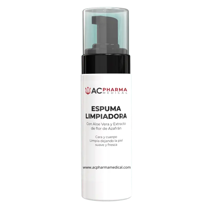 Espuma Limpiadora Facial con Aloe Vera y Extracto de Flor de Azafrán | Envase de 150ML | Espuma Hidratante, Calmante y Purificante para la cara altamente eficaz | Elimina Impurezas MUY EFICAZ | Apta para Todo Tipo de Pieles | ACpharma Medical - 1