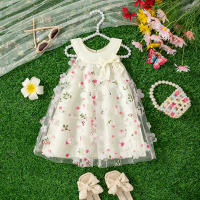 Vestido De Princesa Sin Mangas Para Bebés Niñas Con Flores En Malla Para El Verano 0-3 Años Vestido Lindo Y Cutes Para Niñas - details 4