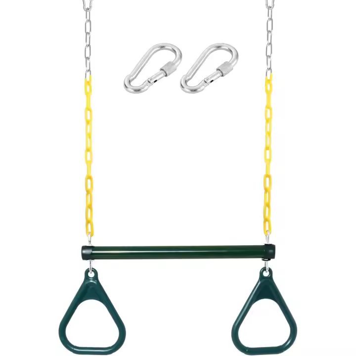 Anillos de barra de columpio de trapecio de 18'' Cadenas revestidas de plástico de alta resistencia de 48'' Accesorios para juegos de columpio Asiento de columpio para patio de juegos - 1