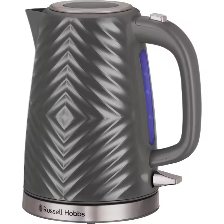 Russell Hobbs Hervidor Groove Gris 26382-70 - diseño con textura, detalles en acero inoxidable cepillado, capacidad de 1,7 L, zona de ebullición rápida, vertido perfecto, base de 360°, iluminación interna azul - 1