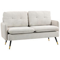 HOMCOM Sofá de 2 Plazas Tapizado en Lino Sofá de Salón 139 cm con Cojines Reposabrazos y Patas de Acero para Dormitorio Oficina Carga 240 kg Crema - details 0