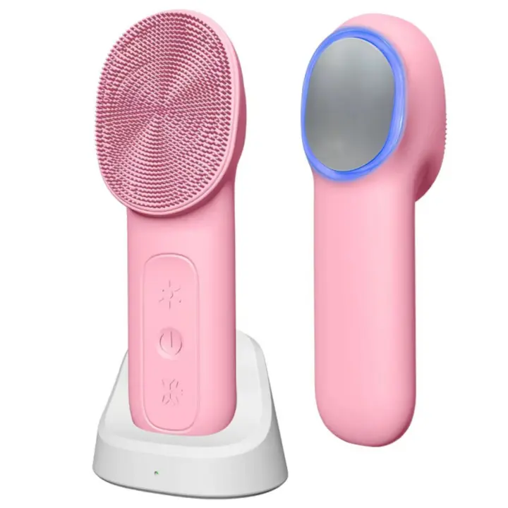 "Cepillo Facial Ultrasónico with LED Therapy y Tecnología Frío/Calor-Device 7 en 1 Para Limpieza Profunda, Anti-Arrugas y Cuidado de Cuero Sensible (Certificación CE, Incluye 3 Cabezales) -Oro Rosa/Azul Glaciar - 1