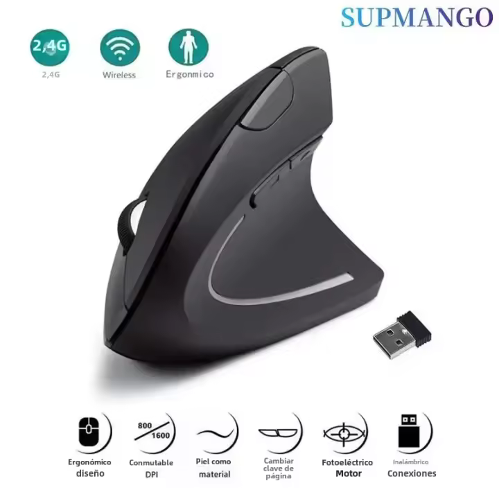 Ratón Vertical Ergonómico Inalámbrico 2,4 GHz Óptico Con 3 DPI Ajustables 800/1200/1600 Y 6 Botas Para Laptop PC Computadora de Escritorio - 1