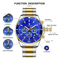 Reloj De Hombre SAPPHERO En Acero Inoxidable Dorado Con Cronógrafo Y Calendario Resistente Al Agua Pantalla Analógica-Digital Estilo Casual - details 1