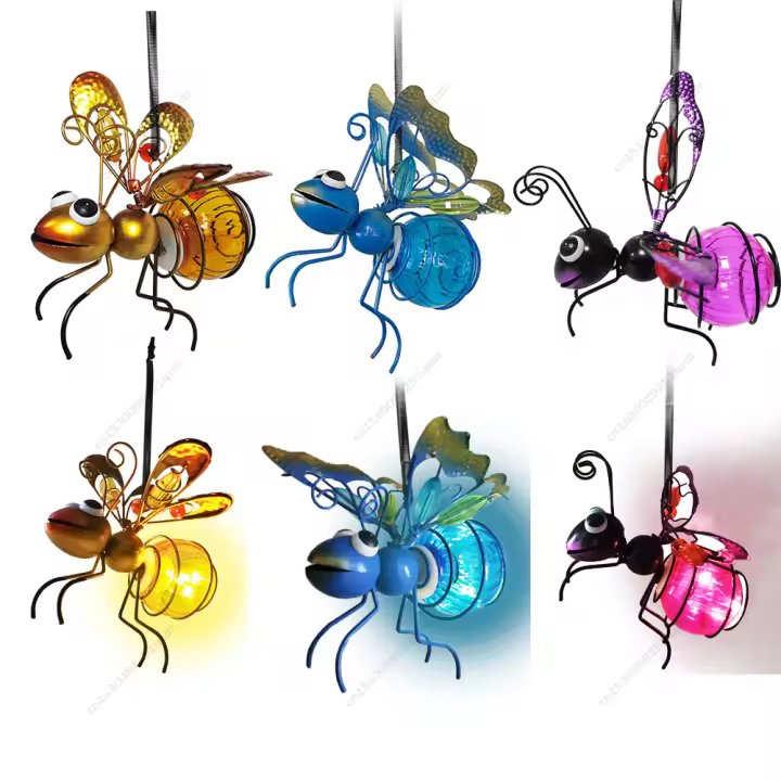 Lámpara De Insectos Voladores Solar Colgante Estatua De Metal Para Jardín Fuente De Luz Exterior Adorno Para Porche Y Jardín - 1